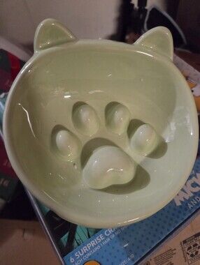Ceramic Cat Paw Feeding Bowl - Light Green